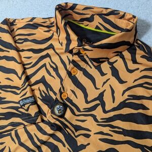 NEW Birdie Boss Polo Men L Orange Tiger Print Stretch Golf Shirt Performance